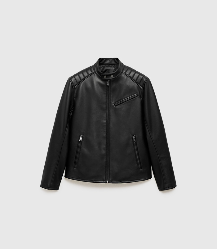 Leather-effect jacket with stitching detail